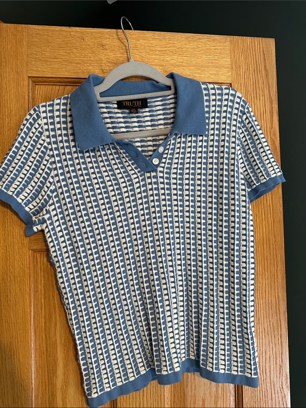 Truth Blue and White Textured Knit Polo